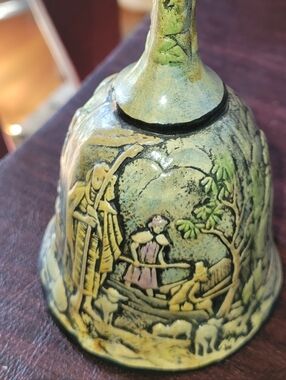 Fenton Style Art Glass Hand Painted Slag Christmas Nativity Bell - RARE